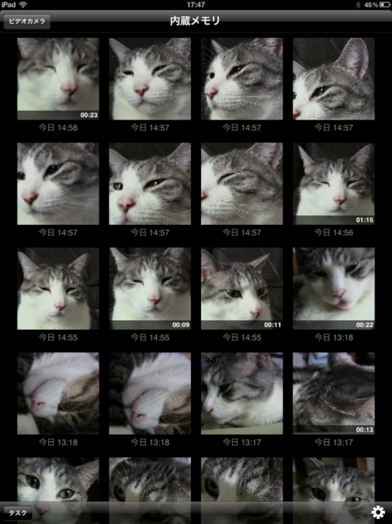 「iVIS HF M52」内の映像、写真がサムネイルで表示される