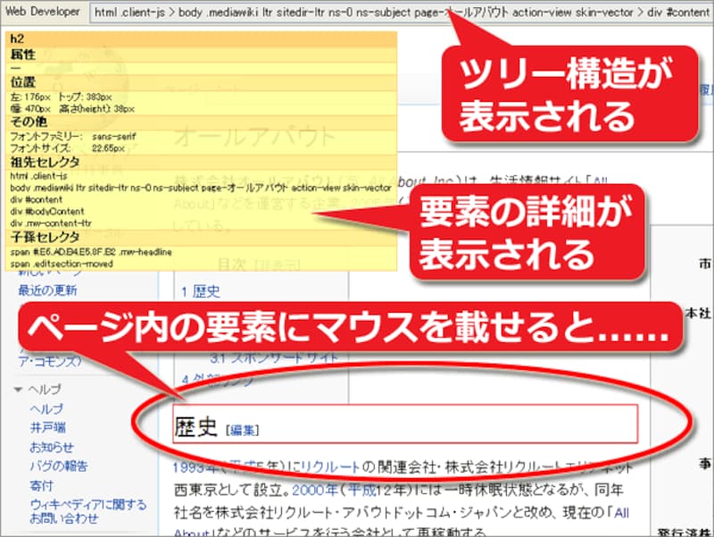 マウスを載せた要素の詳細を表示