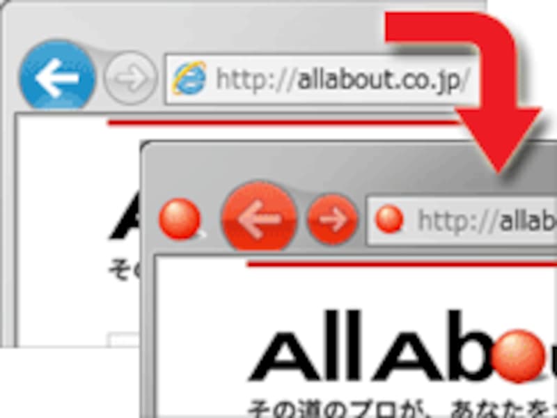 IEのナビゲーションボタンが、サイトアイコンの配色に合わせられる