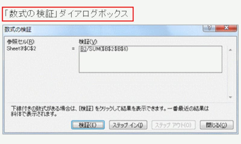 「数式の検証」ダイアログボックス