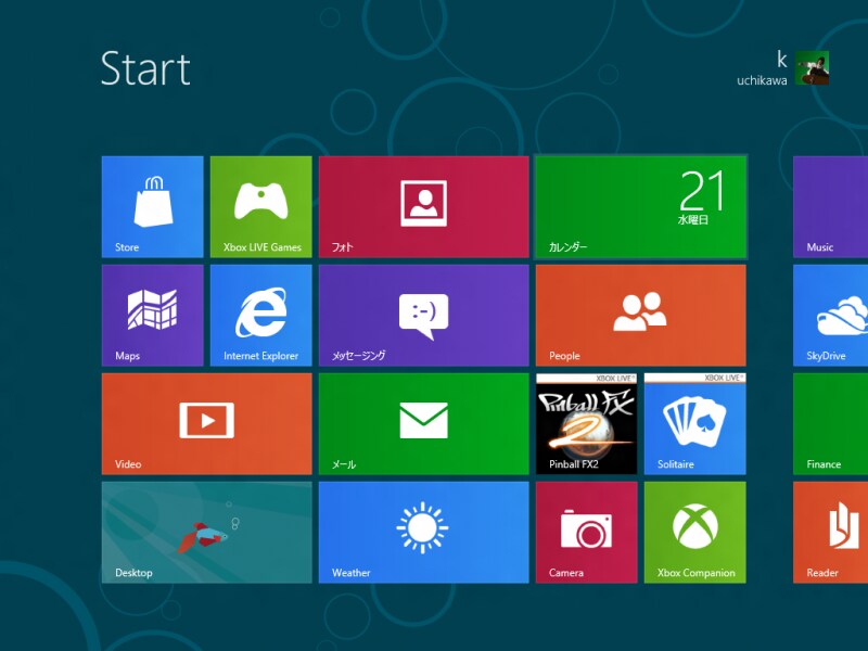 Windows 8スタート画面。