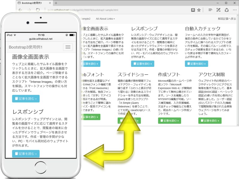 画面(ブラウザの幅)に応じて段組構造を変化させられる