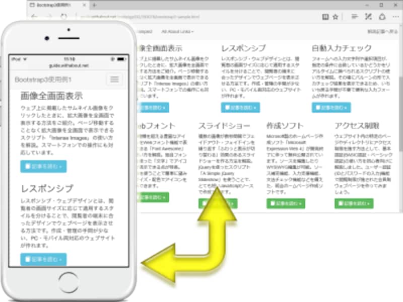 画面(ブラウザの幅)に応じて段組構造を変化させられる