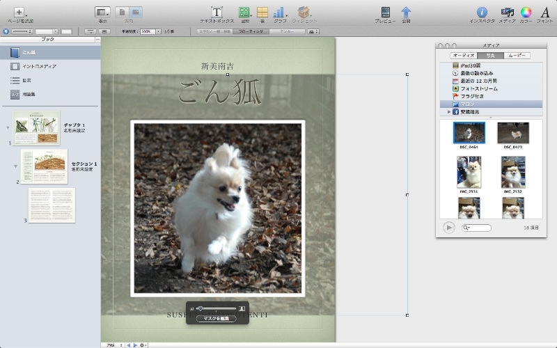 「メディア」メニューからドラッグ&ドロップで写真やイラストを変更したり挿入したりできる