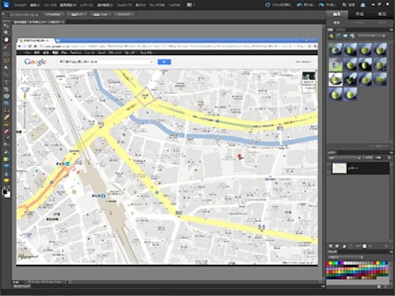Photoshop Elements 10でキャプチャーしたGoogleマップを開いた図