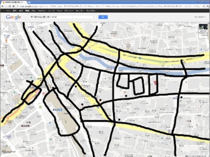 落書き程度でいいので道路とランドマークをザザッと記録