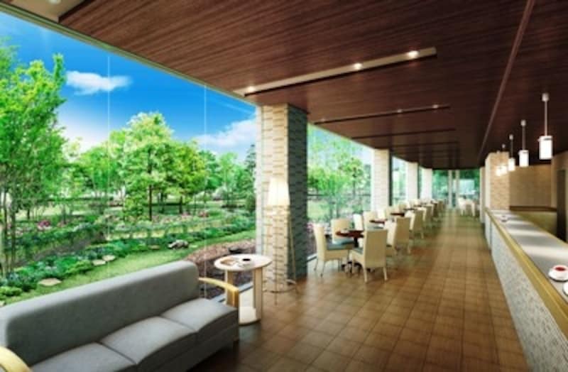 建物内に設けられる共用施設「ガーデンカフェ」完成予想CG