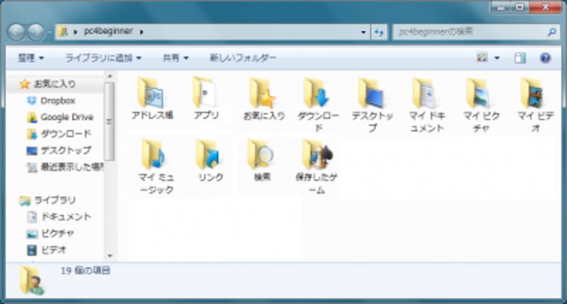 ユーザーズフォルダ内の各種フォルダ