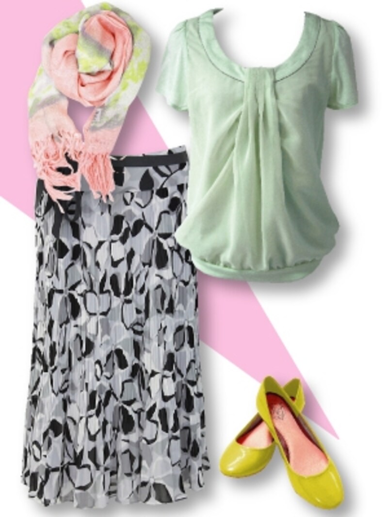 ジオメトリック柄3アイテムを着回し