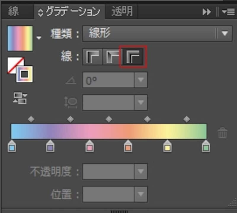 「パスに交差してグラデーションを適用」