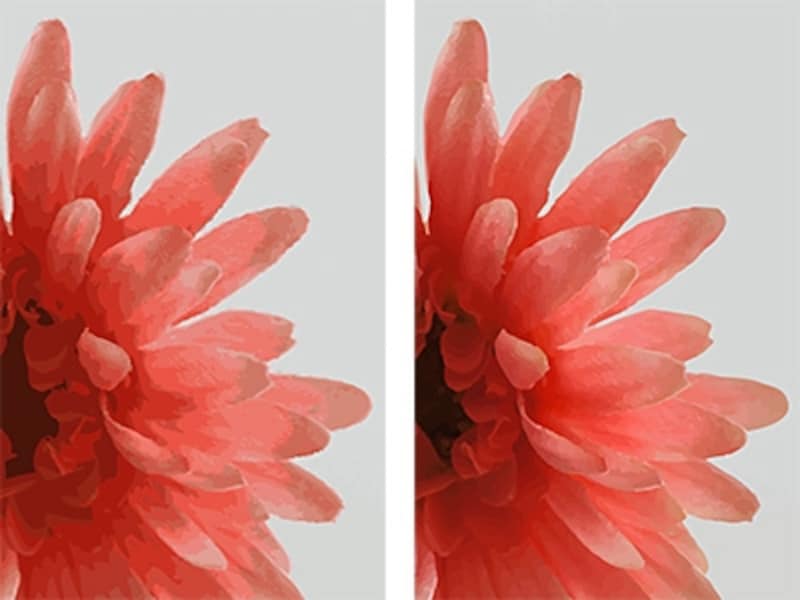 Illustrator CS5では色のむらが顕著なのに対し、Illustrator CS6では元の写真と見違えるほど。