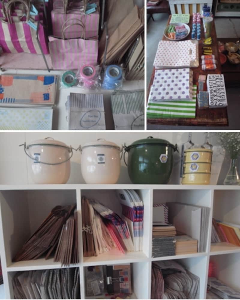 紙袋どっさり。ざっくりした陳列の仕方も異国っぽい。