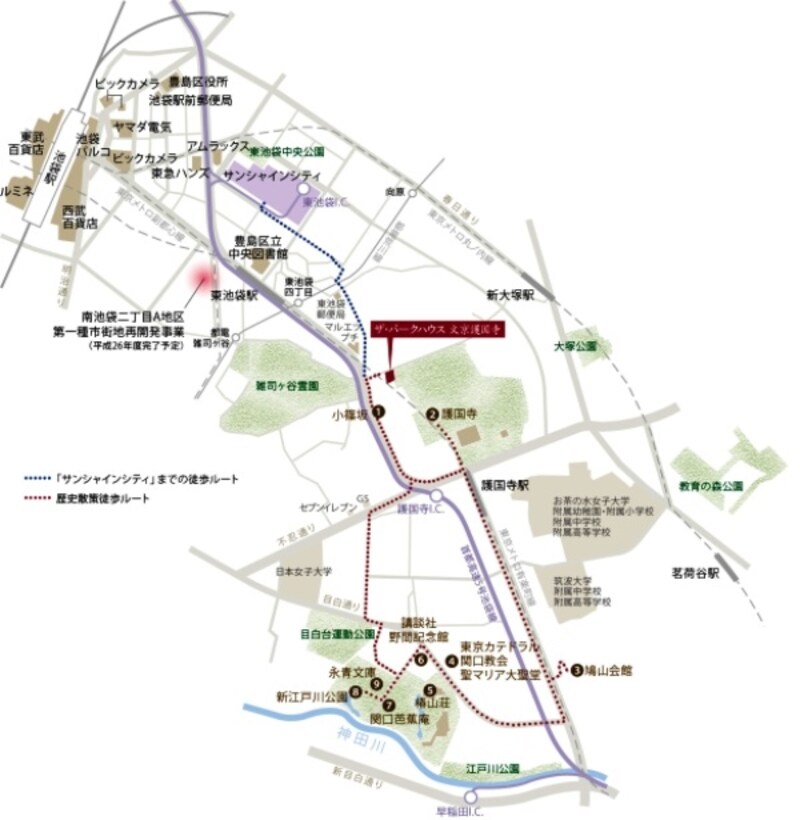 「ザ・パークハウス 文京護国寺」現地周辺図