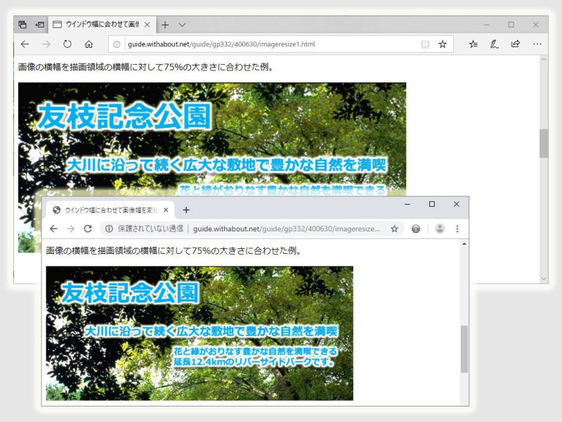 画像の横幅が常に画面幅の75％で表示される例