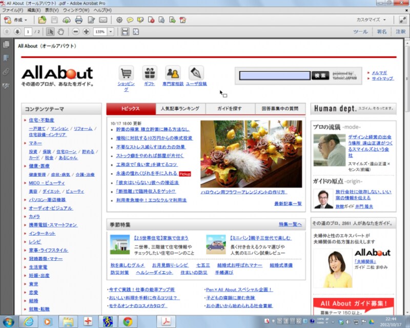 変換処理が終わると、Acrobat XIが起動してPDFファイルが表示されます