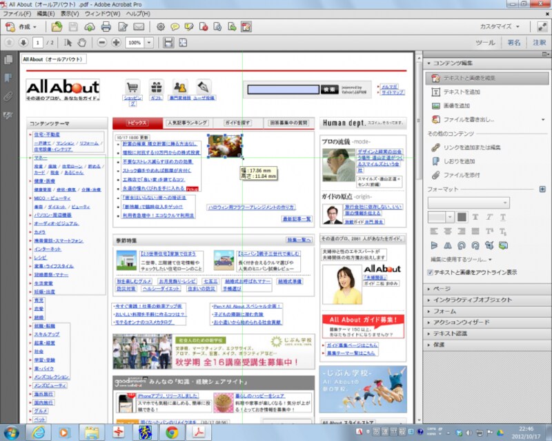 画像のサイズを変えてみました。このように、Acrobat XIでは、PDFファイルの画像を自由に編集することができます
