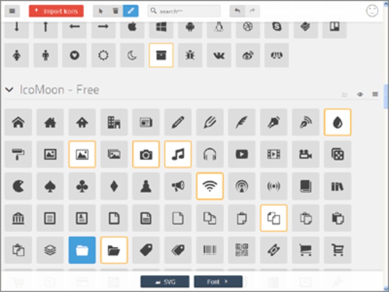使うアイコンだけを抜き出して専用Webフォントファイルを作成できるサービスもある