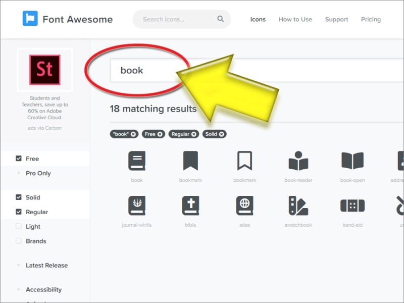 リストアップされるアイコンは、キーワードを使って絞り込むこともできる