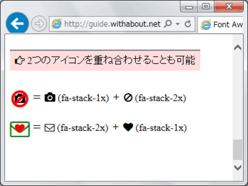 2つのアイコンを重ねて表示もできる