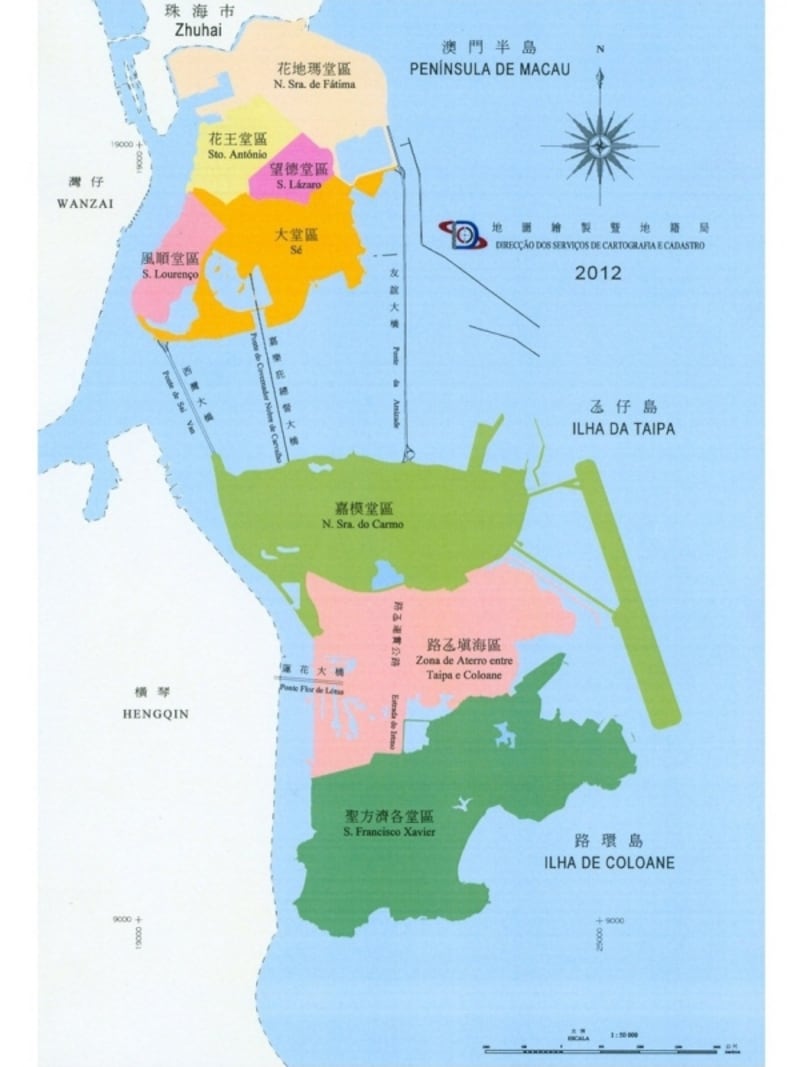 コタイ地区は写真中央下のピンク色の部分。狭いマカオの中ではかなり大きなエリアということがわかる (c) DSCC