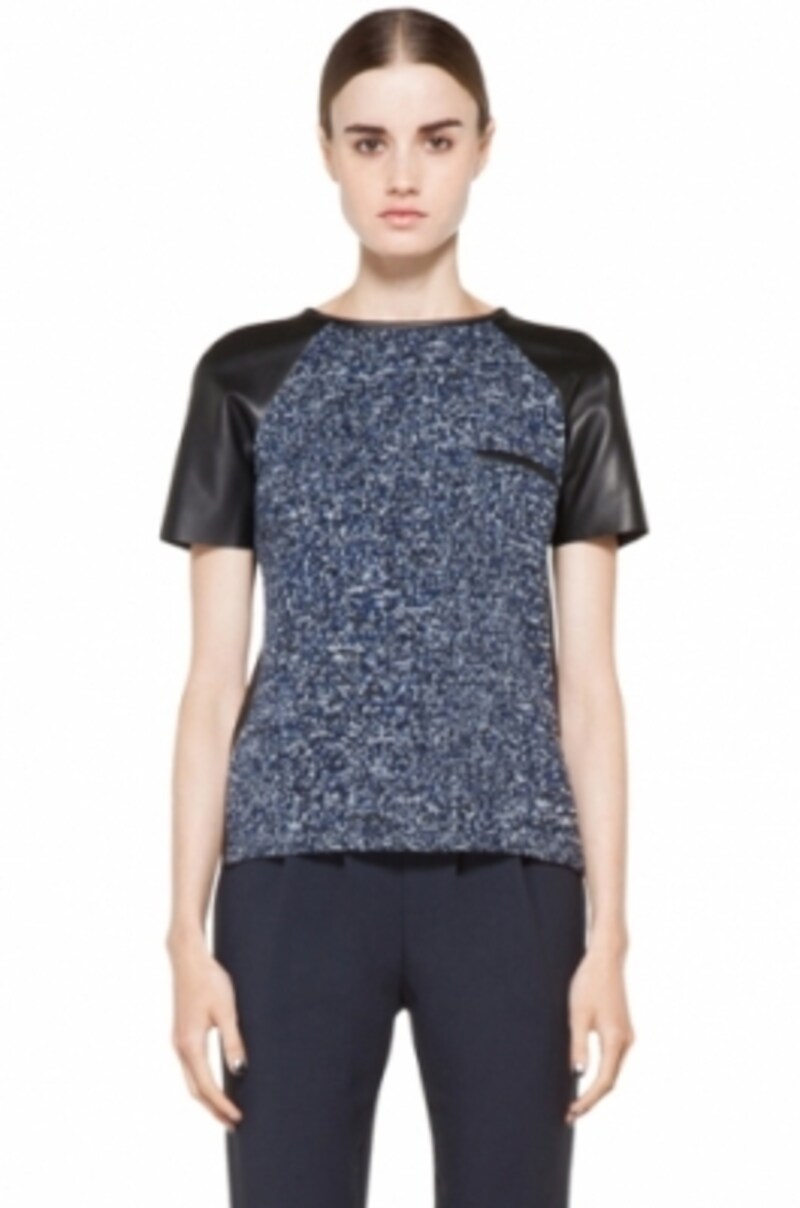 JIL SANDER（ジル・サンダー）／Leather Raglan Sweater in Bluestone Melange