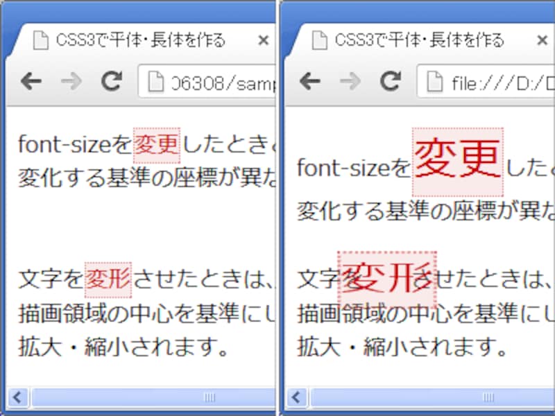 中心を基準にして変形される