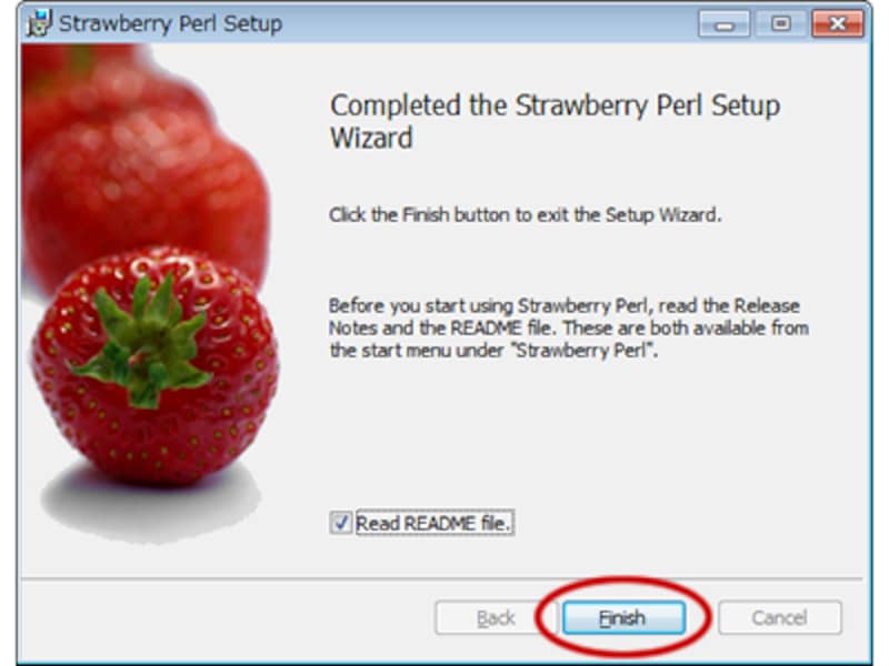 Strawberry Perl のインストール画面(5) インストールの完了