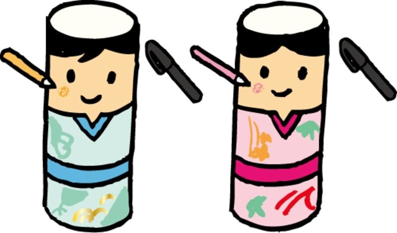 お内裏様のホッペは女の子っぽくならないようにオレンジ色で