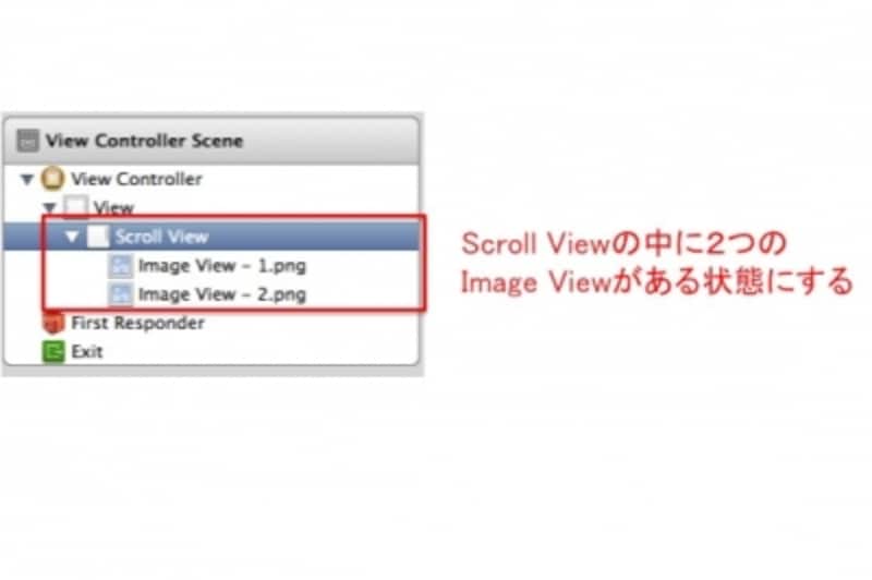 Scroll Viewの下にImage Viewが2つ置かれる