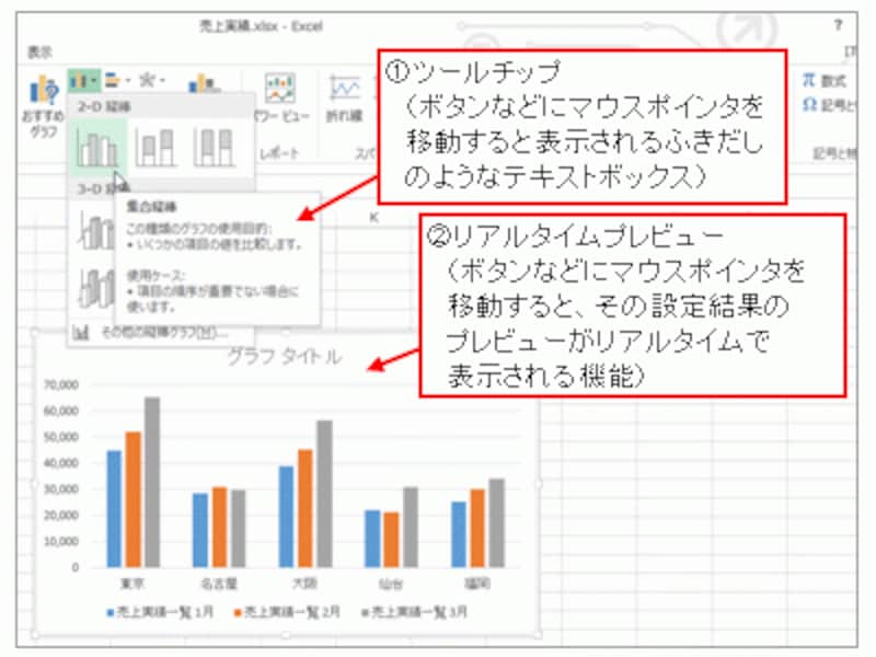 マウス操作で表示される「ツールチップ」や「リアルタイムプレビュー」