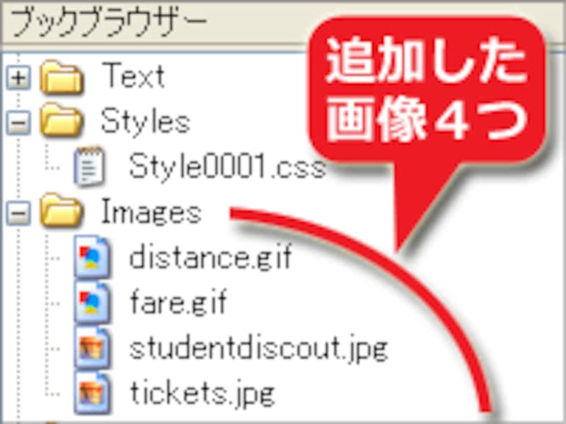4つの画像ファイルを取り込んだところ