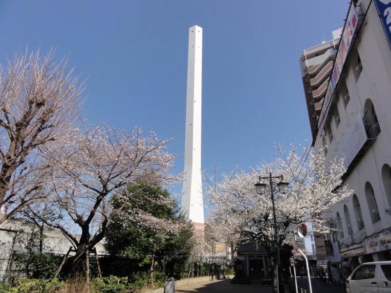 線路沿いにある南北に長い公園だ