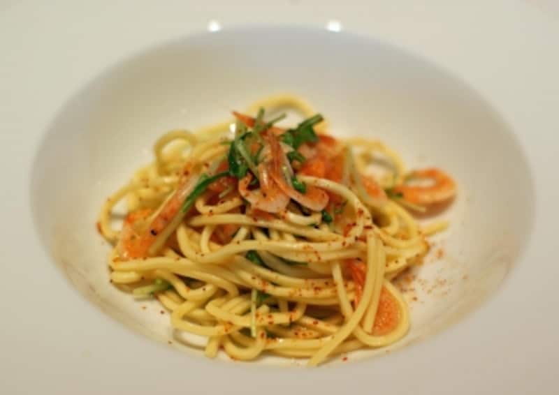 桜海老と水菜のタリオリーニ