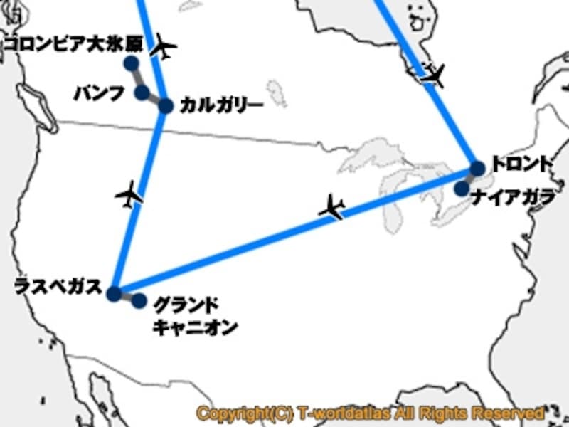 北米大陸をひとまわり (クリックで拡大)
