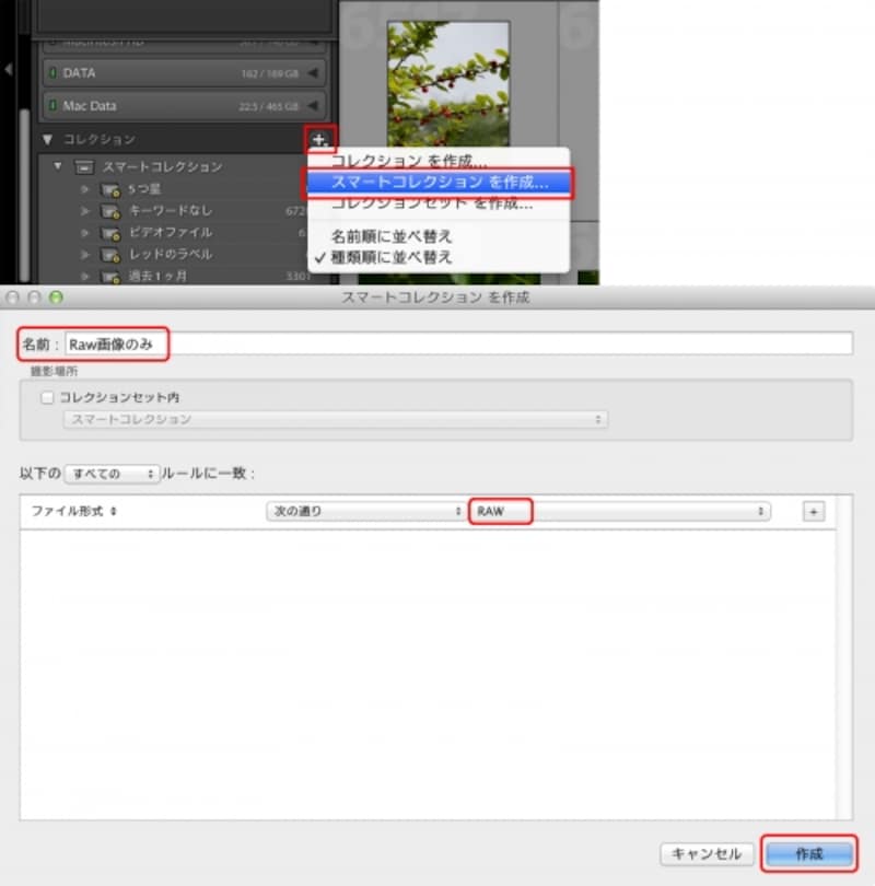 LightroomでRaw画像のみをまとめるスマートコレクションを作成。