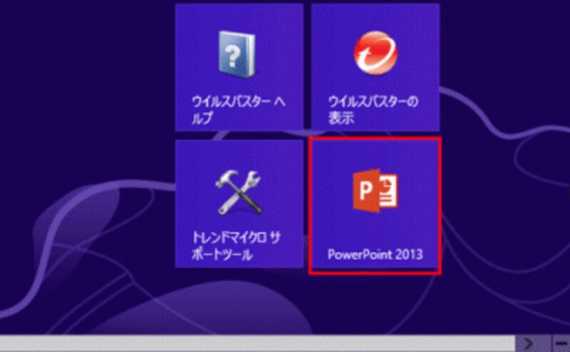 スタート画面にPowerPoint2013のタイルを追加できた。