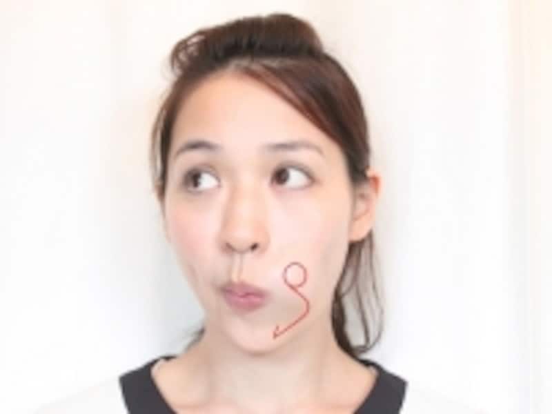 左の小鼻の脇を舌で押し上げる