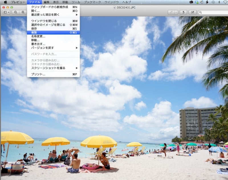 メニューバーの「ファイル」から「複製」を選ぶ。