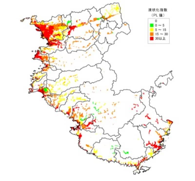 【図7】南海トラフ巨大地震発生時の液状化危険度予測図(出典:和歌山県地震被害想定調査報告書 H26年3月)
