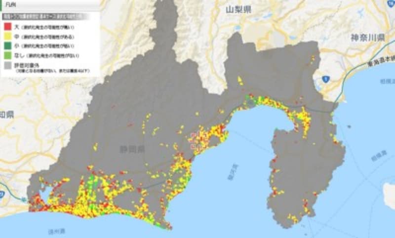 静岡県全域の液状化マップ(出典:静岡県第4次地震被害想定GIS)