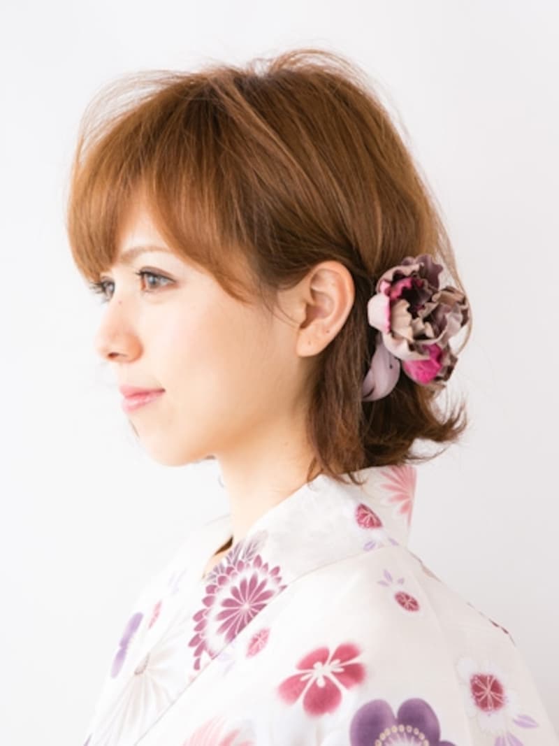 ボブ浴衣・ガーリーな耳かけヘアアレンジ