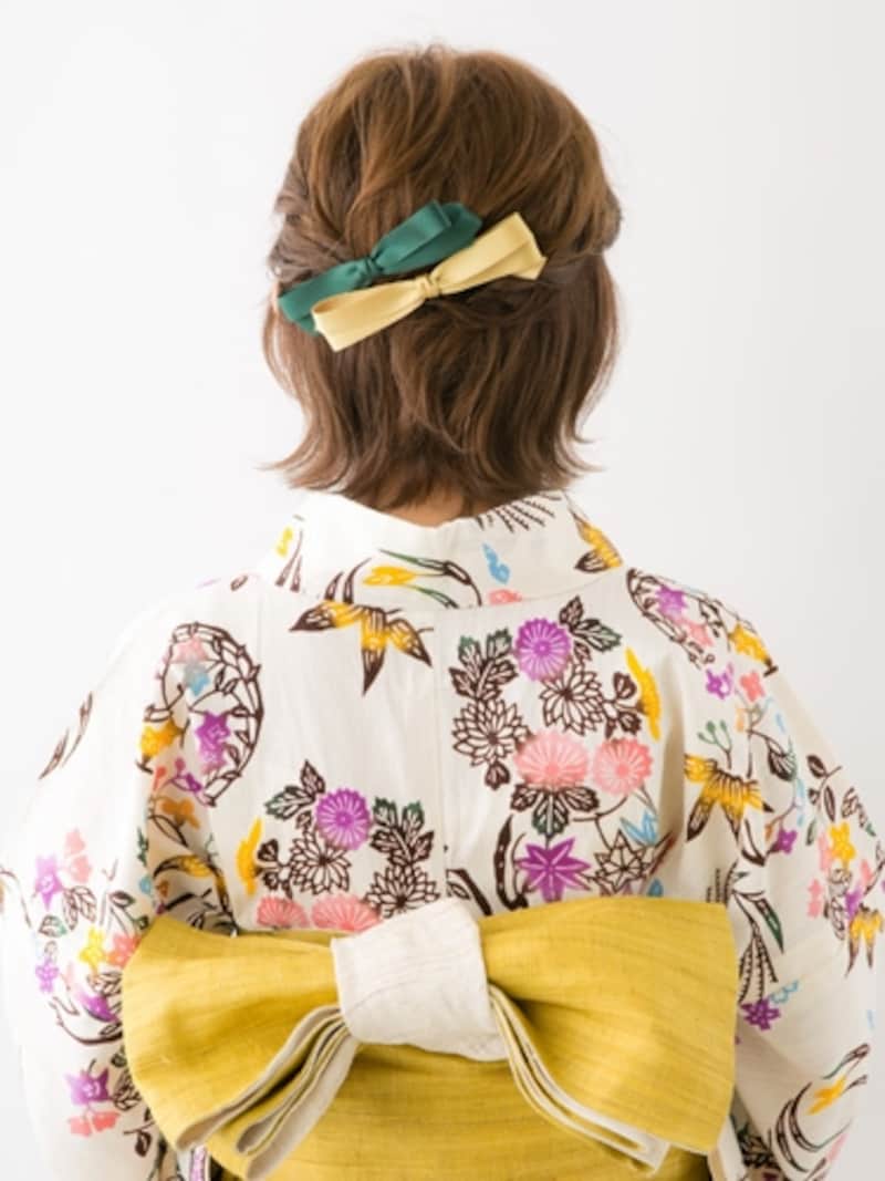 ショート浴衣・ねじって留めるだけの超簡単アレンジ