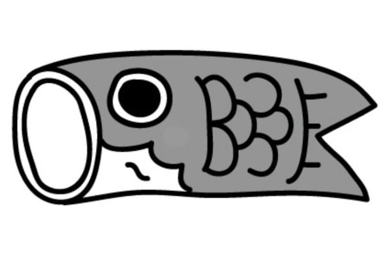 こいのぼり・鯉のぼりのフリー（無料）イラスト【白黒】