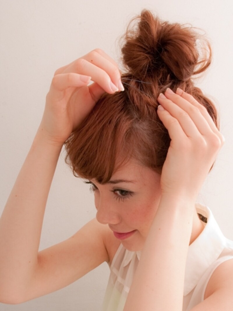 ピンで止めたあと全体のボリュームを整える