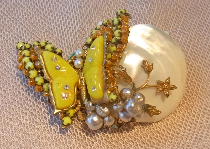 本物の蝶がとまっているようなブローチ