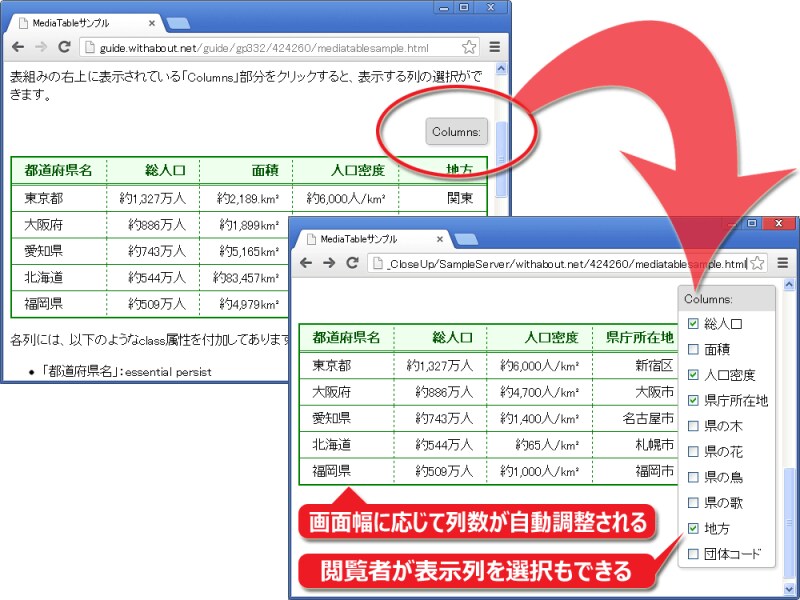 MediaTableスクリプトを使った表示効果