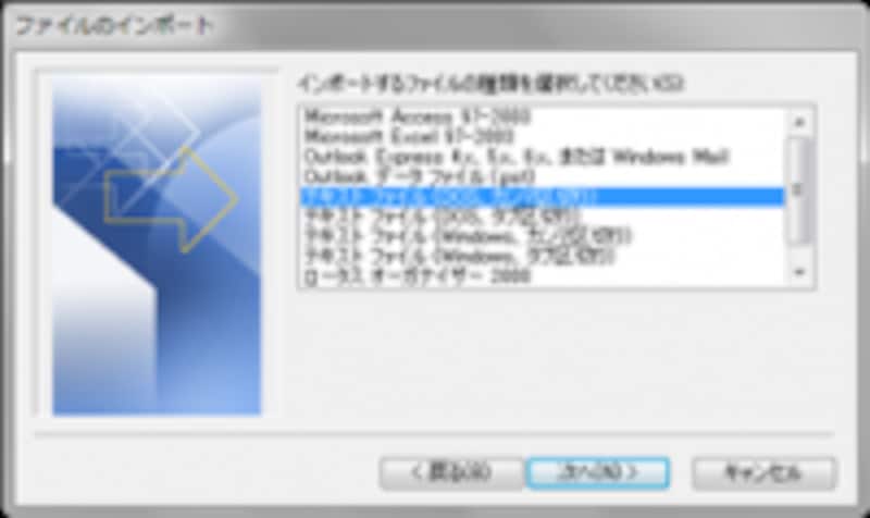 インポート形式の選択