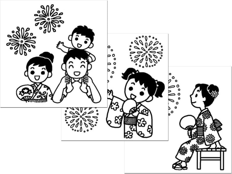 花火 ぬりえ 塗り絵 無料 ダウンロード　白黒イラスト素材