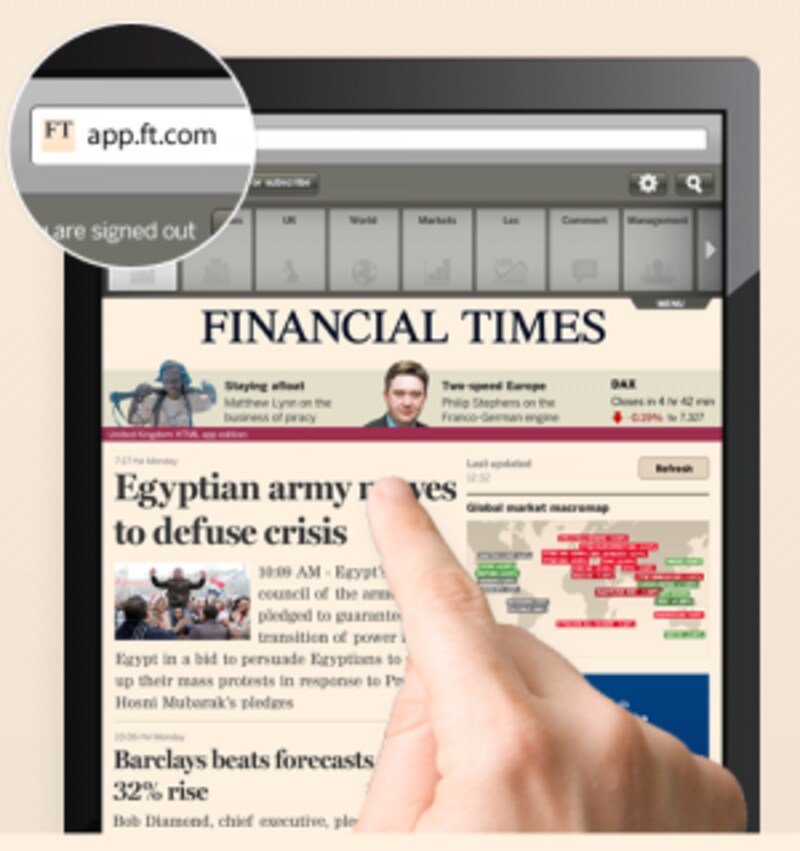 Financial Timesのアプリ。URLにアクセスすることで使える。