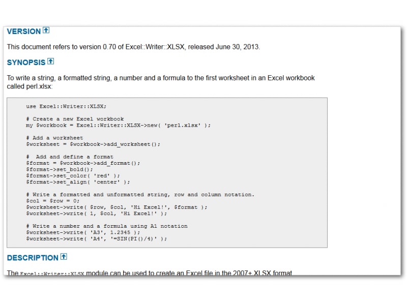 CPANモジュール詳細ドキュメント SYNOPSIS の例